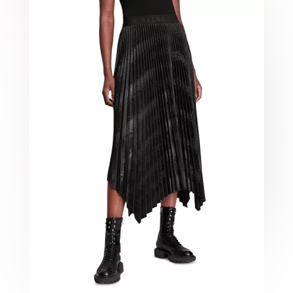 ALLSAINTS Phia Snakeskin Pleated Maxi Skirt - Picture 3 of 12
